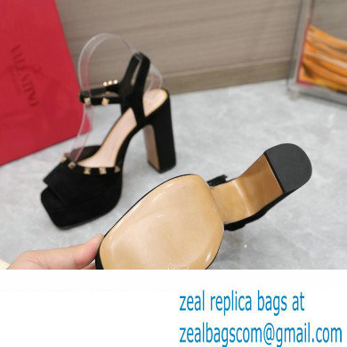 Valentino Heel 11cm Platform 3cm Leather Rockstud ankle strap sandals Suede Black 2023