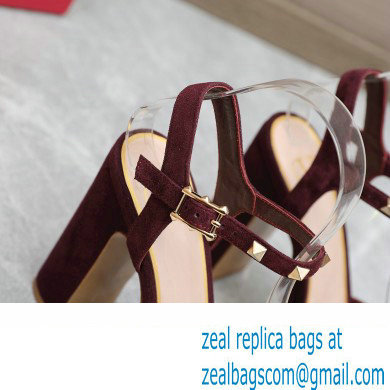 Valentino Heel 11cm Platform 3cm Leather Rockstud ankle strap sandals Suede Burgundy 2023 - Click Image to Close