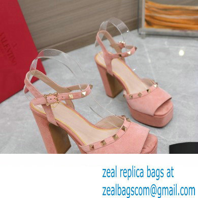 Valentino Heel 11cm Platform 3cm Leather Rockstud ankle strap sandals Suede Pink 2023