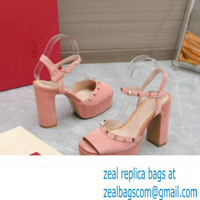 Valentino Heel 11cm Platform 3cm Leather Rockstud ankle strap sandals Suede Pink 2023