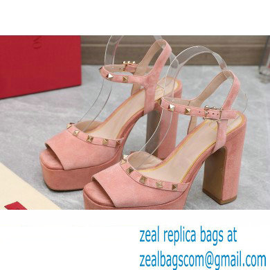 Valentino Heel 11cm Platform 3cm Leather Rockstud ankle strap sandals Suede Pink 2023