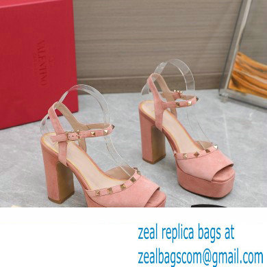 Valentino Heel 11cm Platform 3cm Leather Rockstud ankle strap sandals Suede Pink 2023