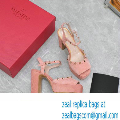 Valentino Heel 11cm Platform 3cm Leather Rockstud ankle strap sandals Suede Pink 2023 - Click Image to Close