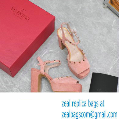 Valentino Heel 11cm Platform 3cm Leather Rockstud ankle strap sandals Suede Pink 2023