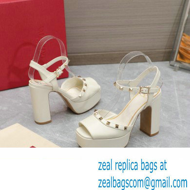 Valentino Heel 11cm Platform 3cm Leather Rockstud ankle strap sandals White 2023 - Click Image to Close