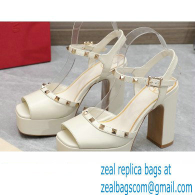 Valentino Heel 11cm Platform 3cm Leather Rockstud ankle strap sandals White 2023