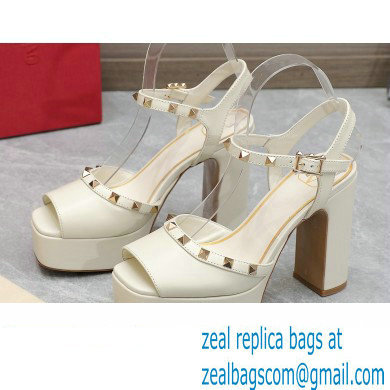 Valentino Heel 11cm Platform 3cm Leather Rockstud ankle strap sandals White 2023 - Click Image to Close