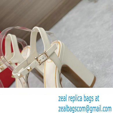 Valentino Heel 11cm Platform 3cm Leather Rockstud ankle strap sandals White 2023 - Click Image to Close