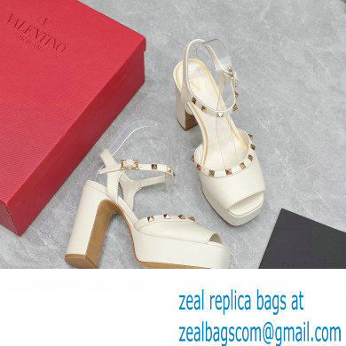 Valentino Heel 11cm Platform 3cm Leather Rockstud ankle strap sandals White 2023 - Click Image to Close