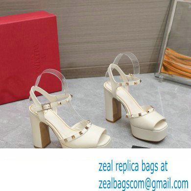 Valentino Heel 11cm Platform 3cm Leather Rockstud ankle strap sandals White 2023