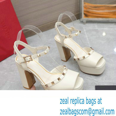 Valentino Heel 11cm Platform 3cm Leather Rockstud ankle strap sandals White 2023