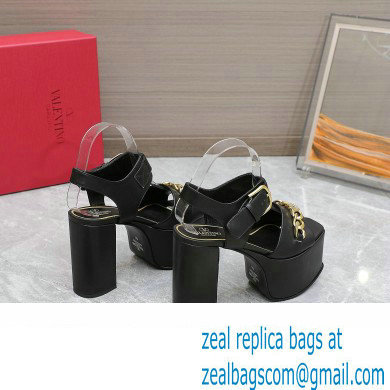 Valentino Heel 12.5cm Platform 4cm VLogo Chain sandals in calfskin leather Black 2023 - Click Image to Close