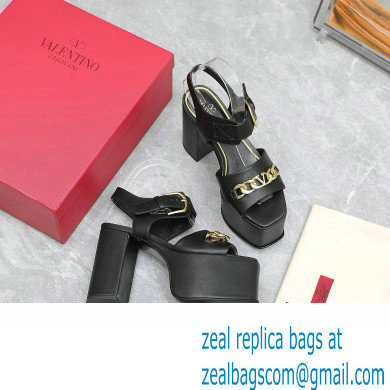 Valentino Heel 12.5cm Platform 4cm VLogo Chain sandals in calfskin leather Black 2023