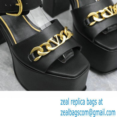 Valentino Heel 12.5cm Platform 4cm VLogo Chain sandals in calfskin leather Black 2023