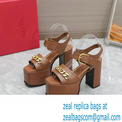 Valentino Heel 12.5cm Platform 4cm VLogo Chain sandals in calfskin leather Brown 2023 - Click Image to Close