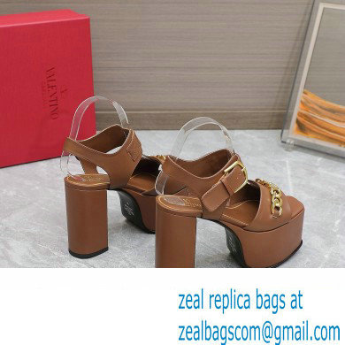 Valentino Heel 12.5cm Platform 4cm VLogo Chain sandals in calfskin leather Brown 2023 - Click Image to Close
