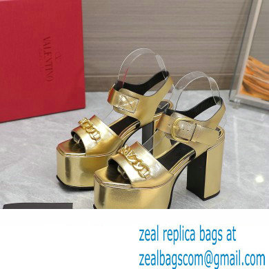 Valentino Heel 12.5cm Platform 4cm VLogo Chain sandals in calfskin leather Gold 2023 - Click Image to Close