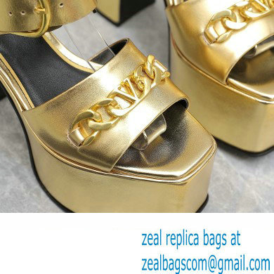 Valentino Heel 12.5cm Platform 4cm VLogo Chain sandals in calfskin leather Gold 2023 - Click Image to Close