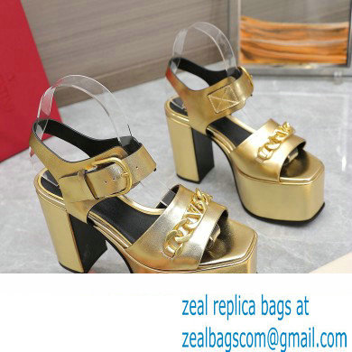 Valentino Heel 12.5cm Platform 4cm VLogo Chain sandals in calfskin leather Gold 2023