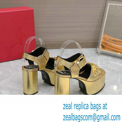 Valentino Heel 12.5cm Platform 4cm VLogo Chain sandals in calfskin leather Gold 2023 - Click Image to Close