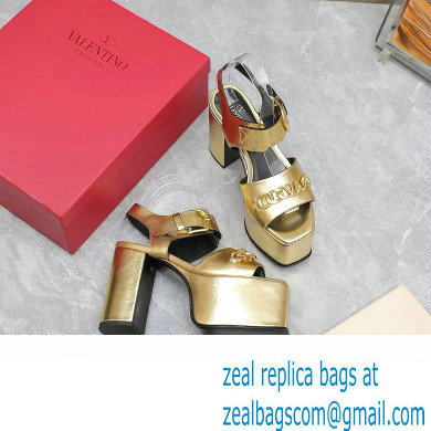 Valentino Heel 12.5cm Platform 4cm VLogo Chain sandals in calfskin leather Gold 2023 - Click Image to Close