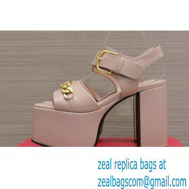 Valentino Heel 12.5cm Platform 4cm VLogo Chain sandals in calfskin leather Nude 2023 - Click Image to Close