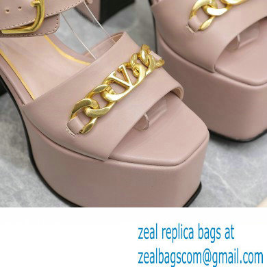 Valentino Heel 12.5cm Platform 4cm VLogo Chain sandals in calfskin leather Nude 2023 - Click Image to Close