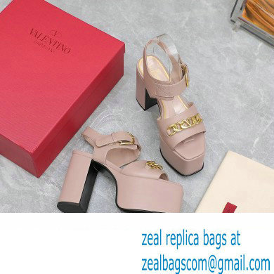 Valentino Heel 12.5cm Platform 4cm VLogo Chain sandals in calfskin leather Nude 2023