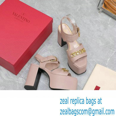 Valentino Heel 12.5cm Platform 4cm VLogo Chain sandals in calfskin leather Nude 2023 - Click Image to Close