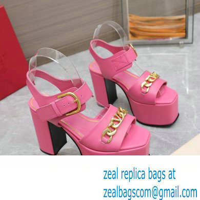 Valentino Heel 12.5cm Platform 4cm VLogo Chain sandals in calfskin leather Pink 2023 - Click Image to Close