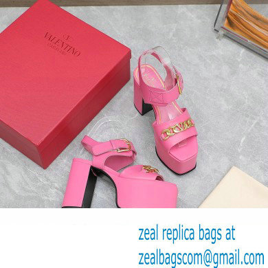 Valentino Heel 12.5cm Platform 4cm VLogo Chain sandals in calfskin leather Pink 2023 - Click Image to Close