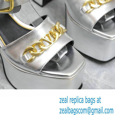 Valentino Heel 12.5cm Platform 4cm VLogo Chain sandals in calfskin leather Silver 2023 - Click Image to Close