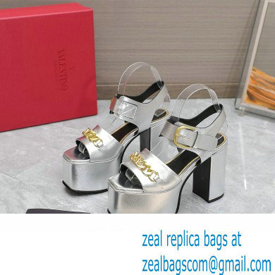 Valentino Heel 12.5cm Platform 4cm VLogo Chain sandals in calfskin leather Silver 2023