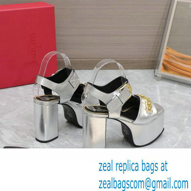 Valentino Heel 12.5cm Platform 4cm VLogo Chain sandals in calfskin leather Silver 2023