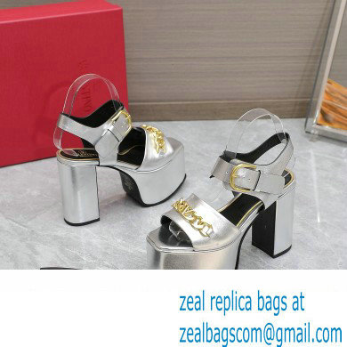 Valentino Heel 12.5cm Platform 4cm VLogo Chain sandals in calfskin leather Silver 2023
