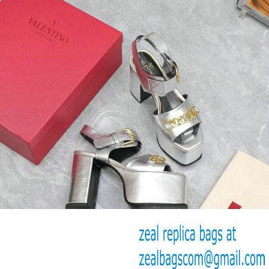 Valentino Heel 12.5cm Platform 4cm VLogo Chain sandals in calfskin leather Silver 2023 - Click Image to Close