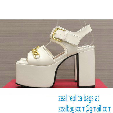Valentino Heel 12.5cm Platform 4cm VLogo Chain sandals in calfskin leather White 2023 - Click Image to Close