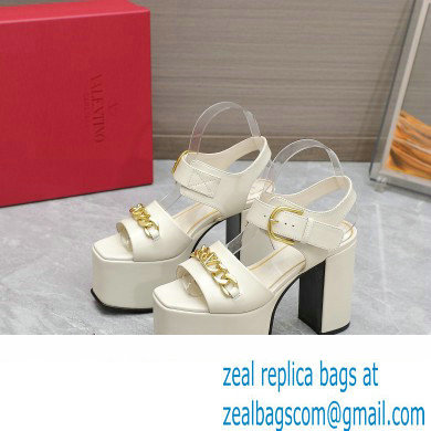 Valentino Heel 12.5cm Platform 4cm VLogo Chain sandals in calfskin leather White 2023 - Click Image to Close