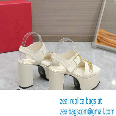 Valentino Heel 12.5cm Platform 4cm VLogo Chain sandals in calfskin leather White 2023 - Click Image to Close