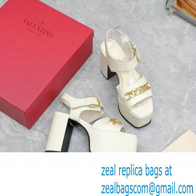 Valentino Heel 12.5cm Platform 4cm VLogo Chain sandals in calfskin leather White 2023 - Click Image to Close