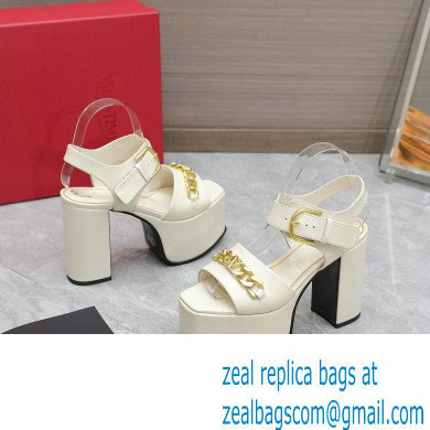 Valentino Heel 12.5cm Platform 4cm VLogo Chain sandals in calfskin leather White 2023 - Click Image to Close