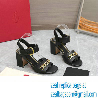 Valentino Heel 8cm VLogo Chain sandals in calfskin leather Black 2023 - Click Image to Close