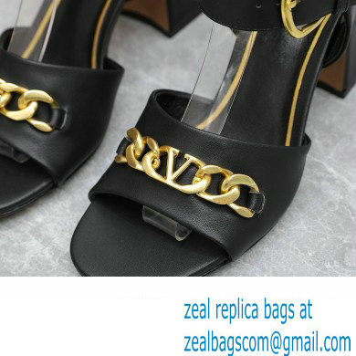 Valentino Heel 8cm VLogo Chain sandals in calfskin leather Black 2023 - Click Image to Close