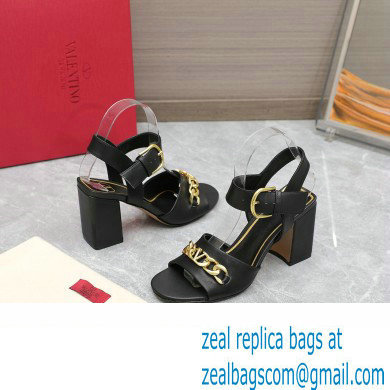 Valentino Heel 8cm VLogo Chain sandals in calfskin leather Black 2023 - Click Image to Close