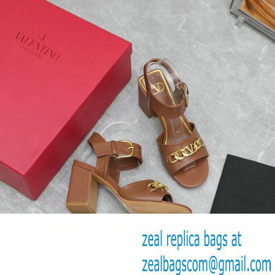Valentino Heel 8cm VLogo Chain sandals in calfskin leather Brown 2023 - Click Image to Close