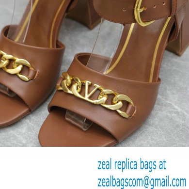 Valentino Heel 8cm VLogo Chain sandals in calfskin leather Brown 2023 - Click Image to Close