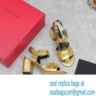 Valentino Heel 8cm VLogo Chain sandals in calfskin leather Gold 2023 - Click Image to Close