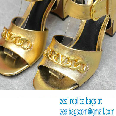 Valentino Heel 8cm VLogo Chain sandals in calfskin leather Gold 2023 - Click Image to Close