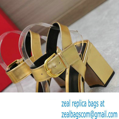 Valentino Heel 8cm VLogo Chain sandals in calfskin leather Gold 2023 - Click Image to Close
