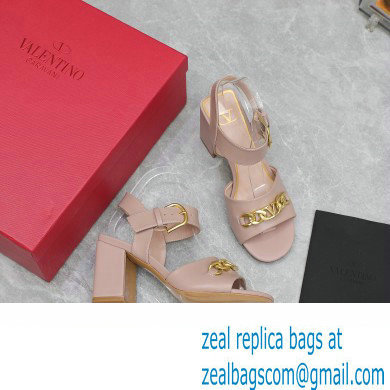 Valentino Heel 8cm VLogo Chain sandals in calfskin leather Nude 2023 - Click Image to Close